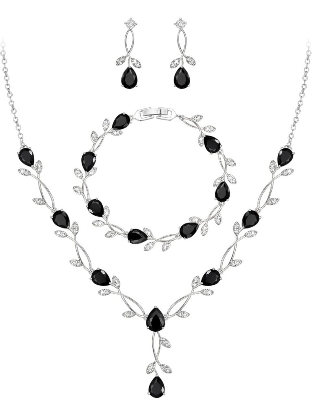 Elegant Pearl & Cubic Zirconia Leaf Bridal Jewelry Set for Women - Wedding